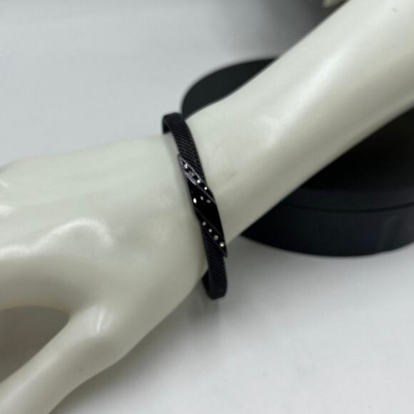 Skagen Designer Signed Gunmetal‎ Black Mesh Crystals Cuff Bracelet - Picture 3 of 8